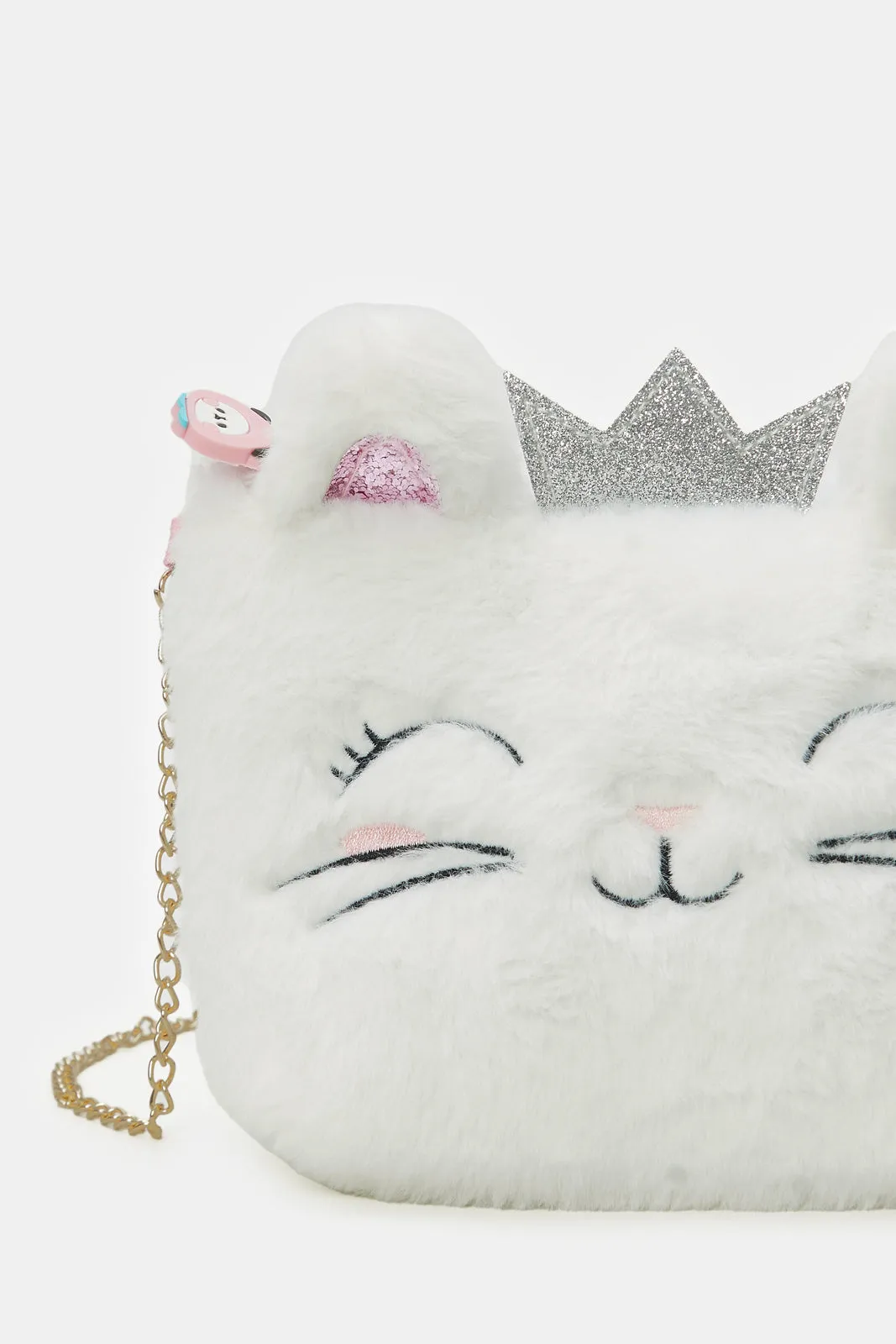 White Character Faux Fur Cross Body Bag