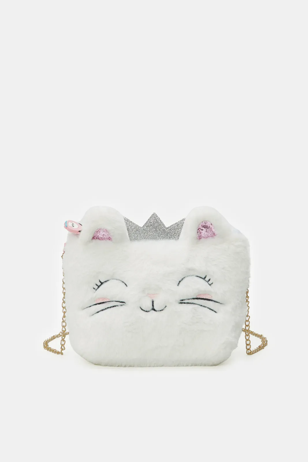 White Character Faux Fur Cross Body Bag