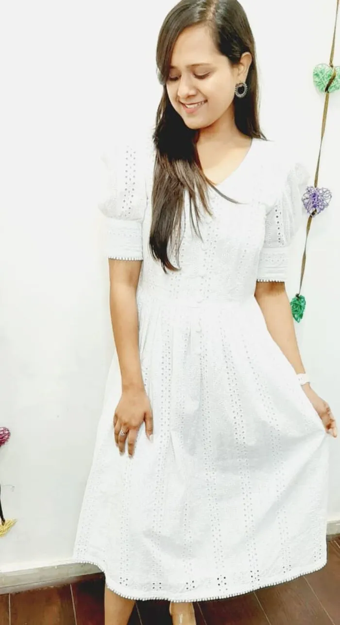 White Cotton Hakoba Chikan Maxi Dress