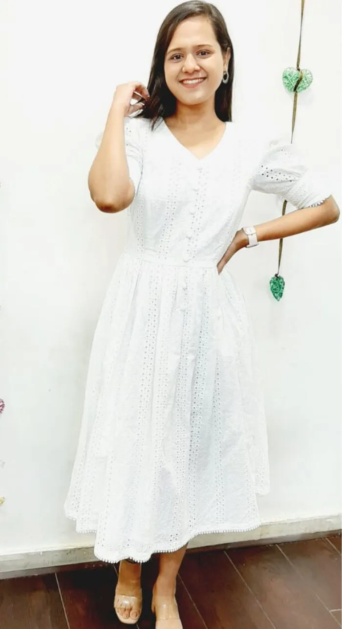 White Cotton Hakoba Chikan Maxi Dress