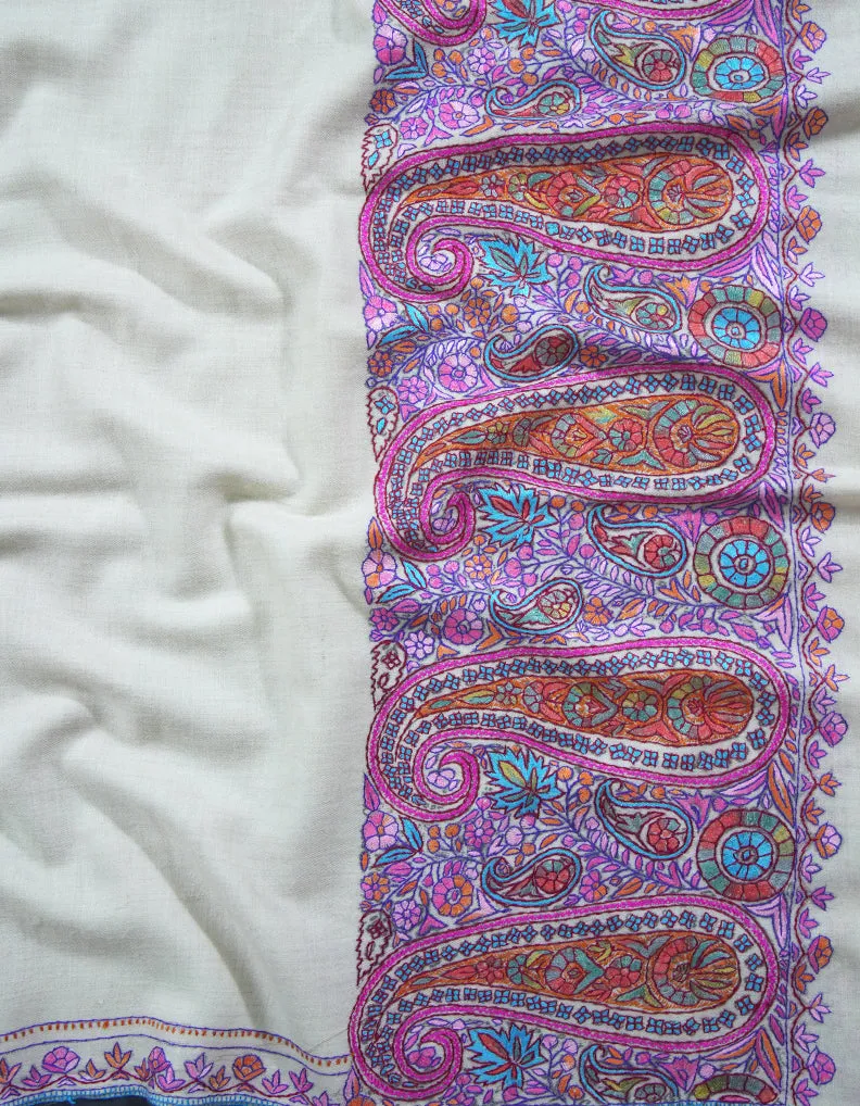 white embroidery pashmina shawl 8767