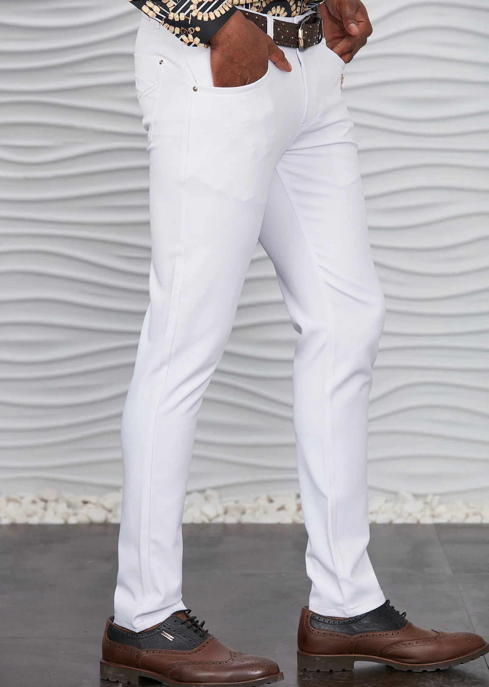 White Gold Vertical Zipper Pants