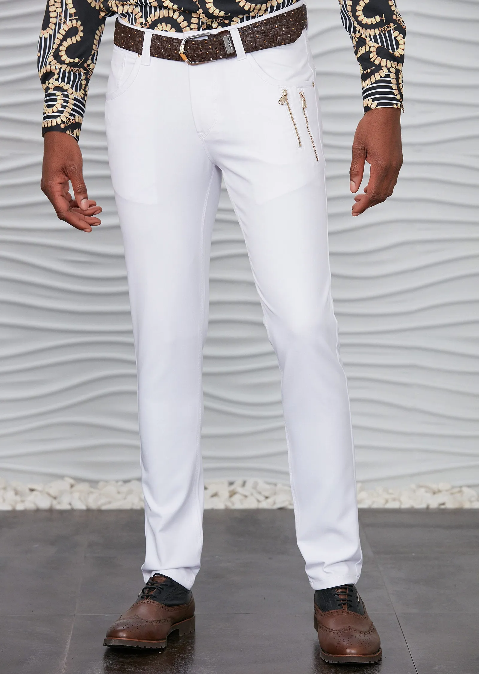 White Gold Vertical Zipper Pants