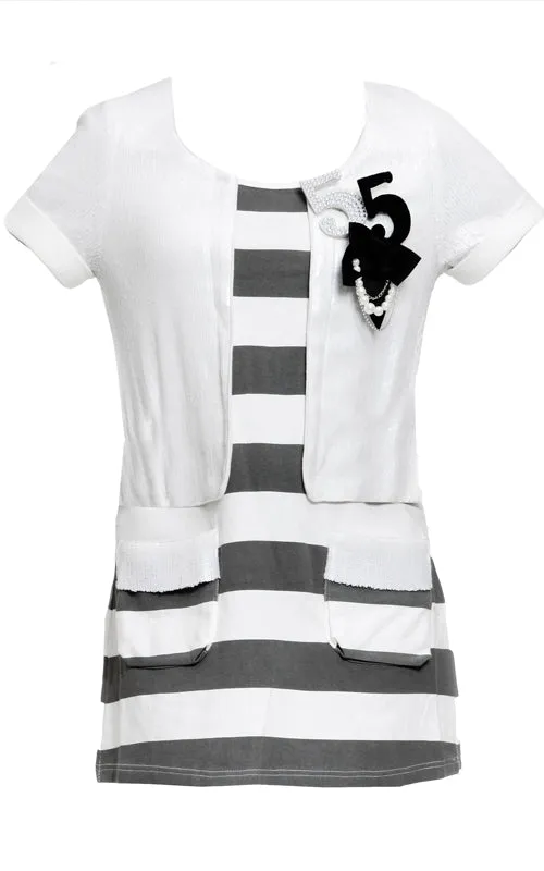 White Grey Striped Mini Dress