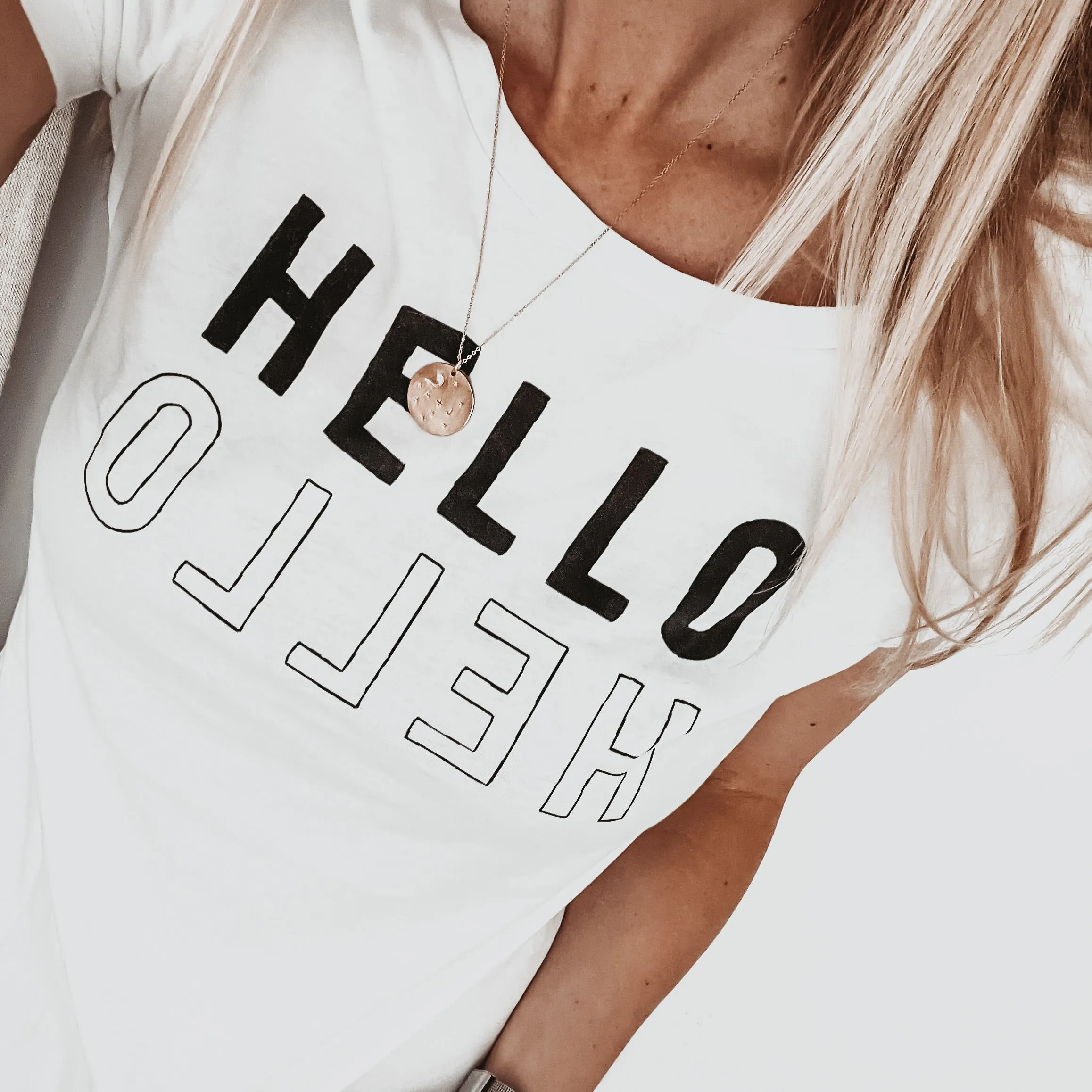 White HELLO tee