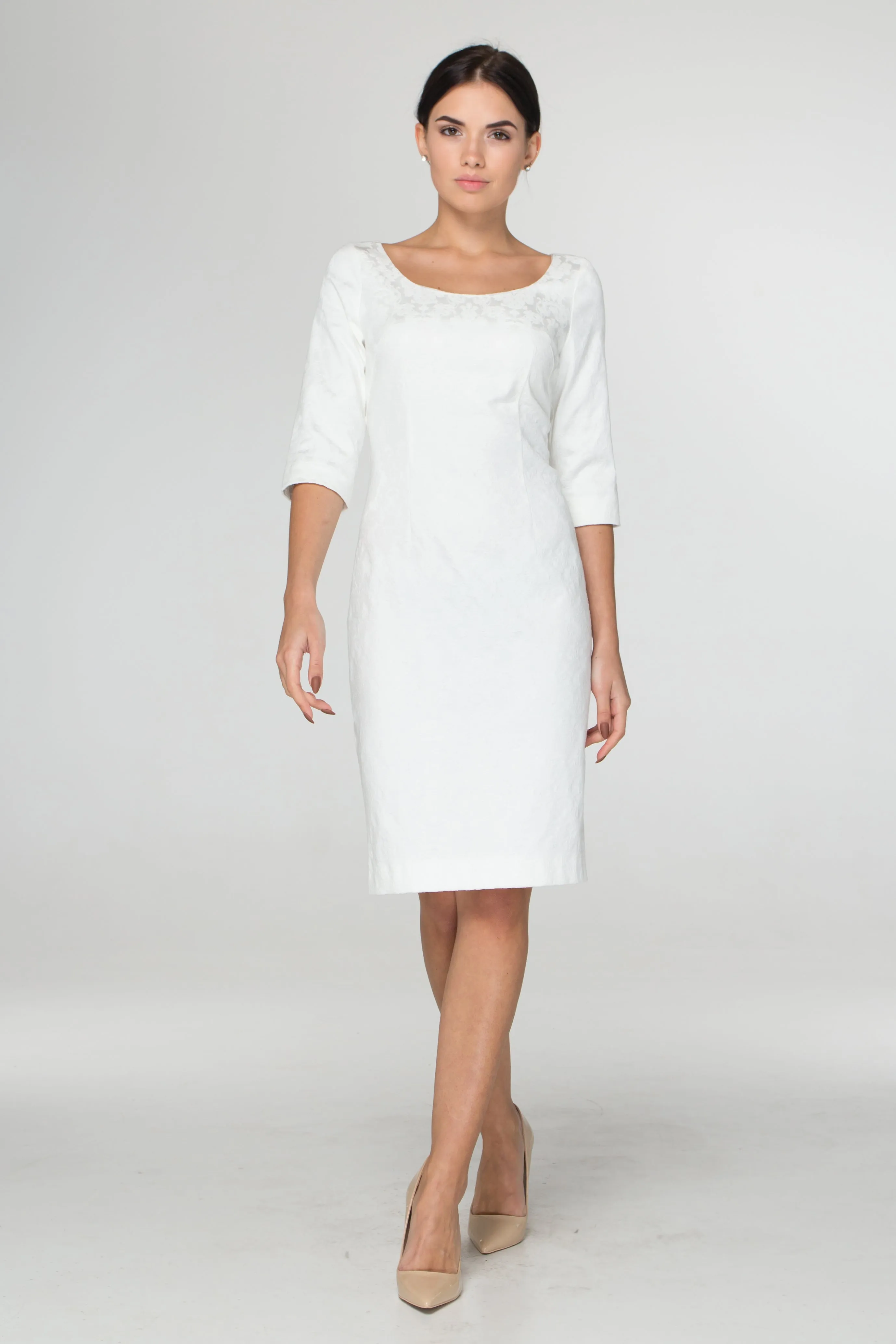 White jacquard pencil dress