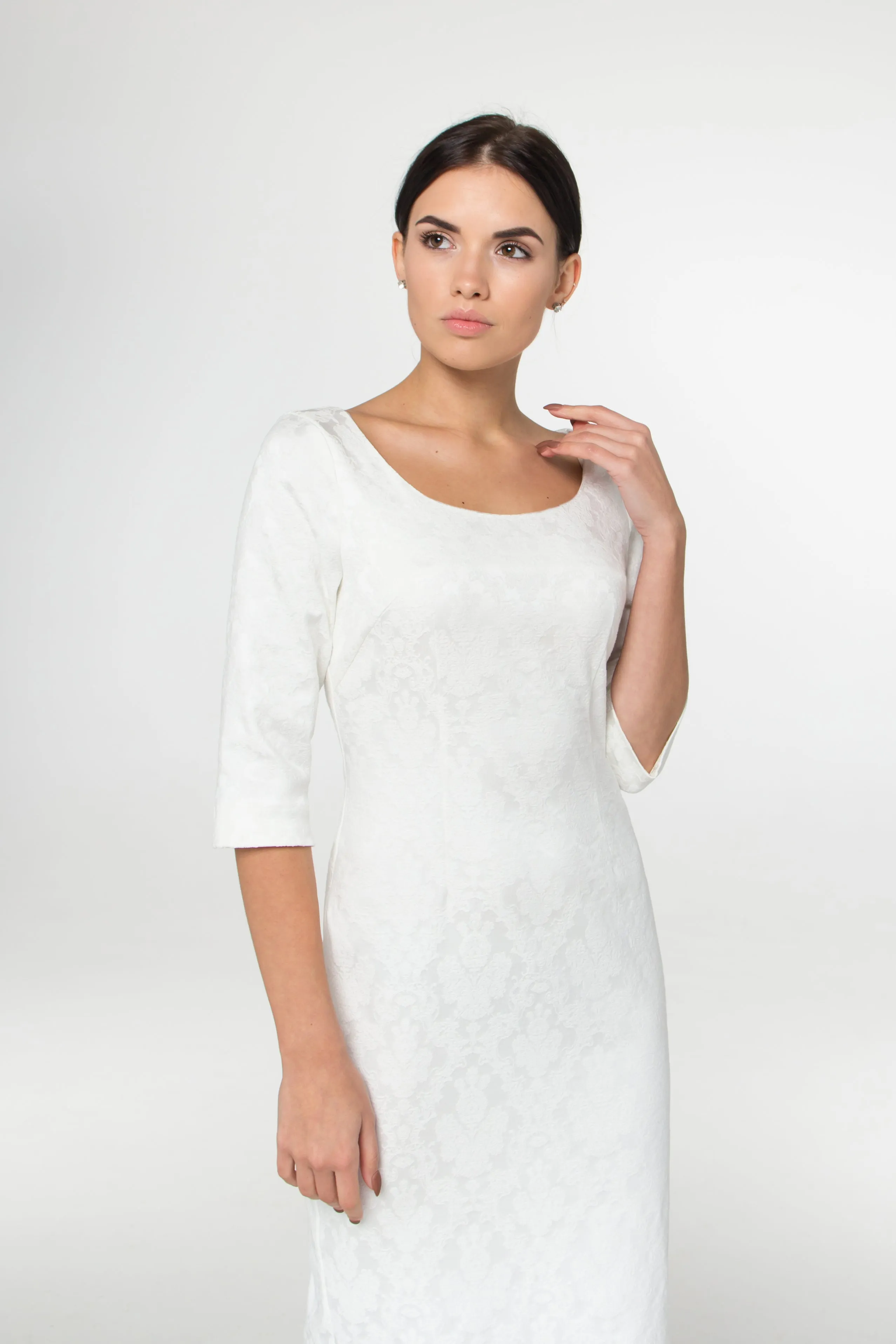 White jacquard pencil dress