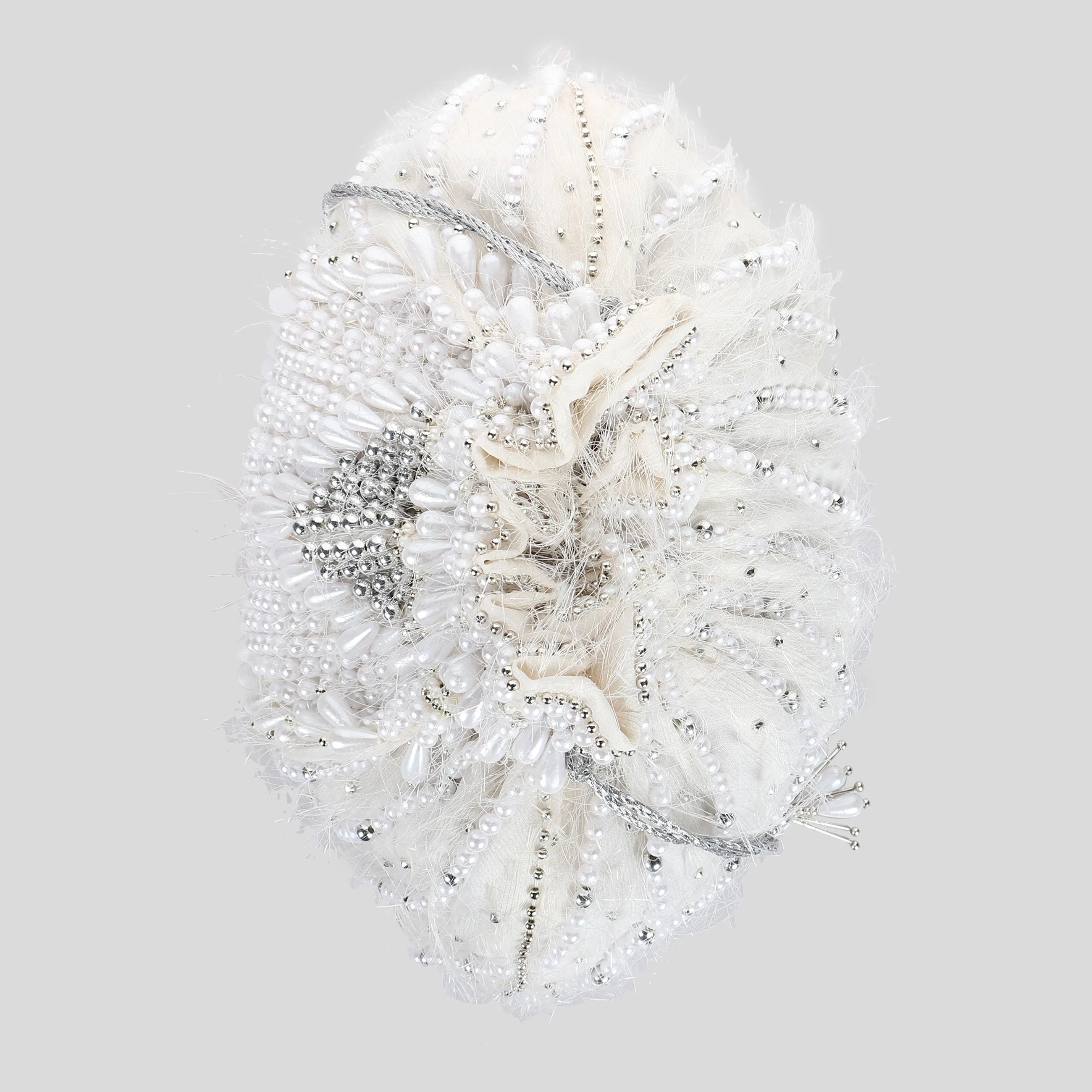 White Potli Bag, Designer Bag, Hand embroidered and Embellished with Pearls