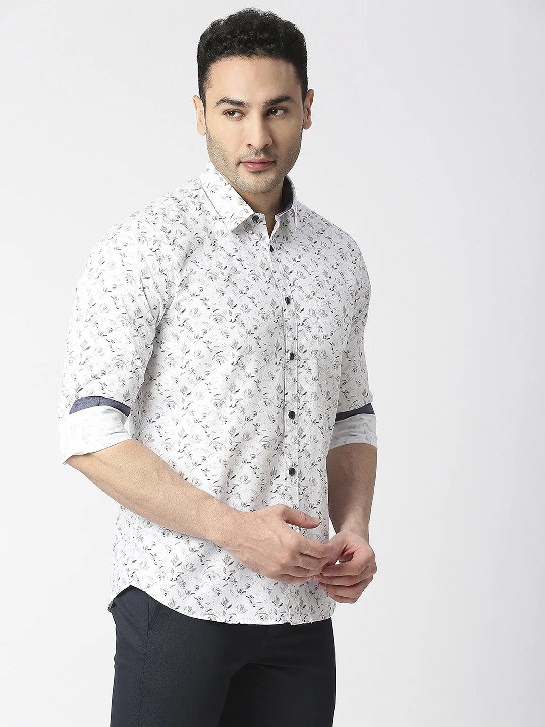 White Premium Cotton Twill Printed shirt