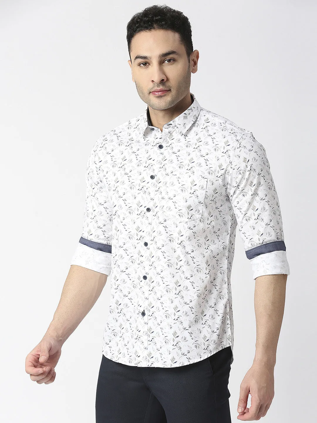 White Premium Cotton Twill Printed shirt