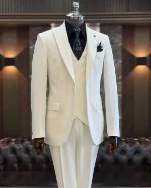 White Slim Fit 3 Piece Peak Lapel Suit for Men by GENT WITH