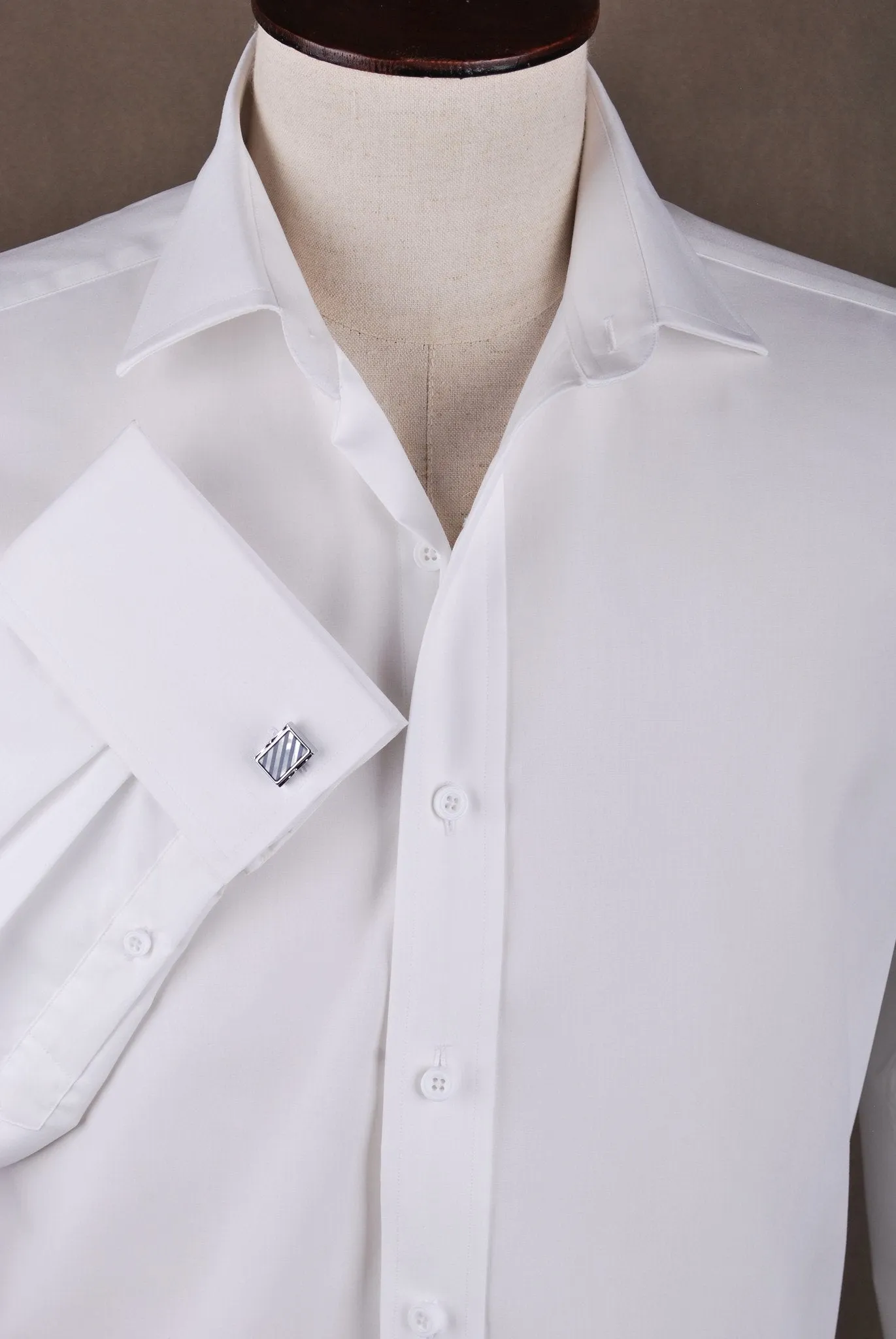 White Solid Poplin Formal Business Dress Shirt Double French Cuffs