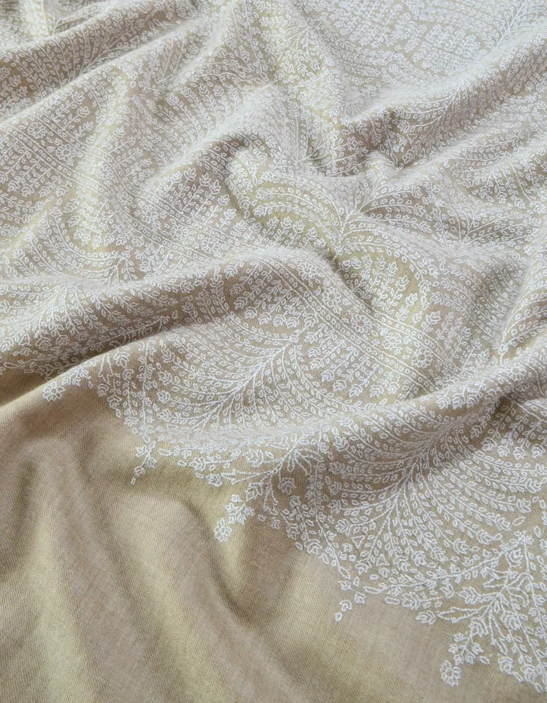 White Sozni Pashmina Shawl 5356