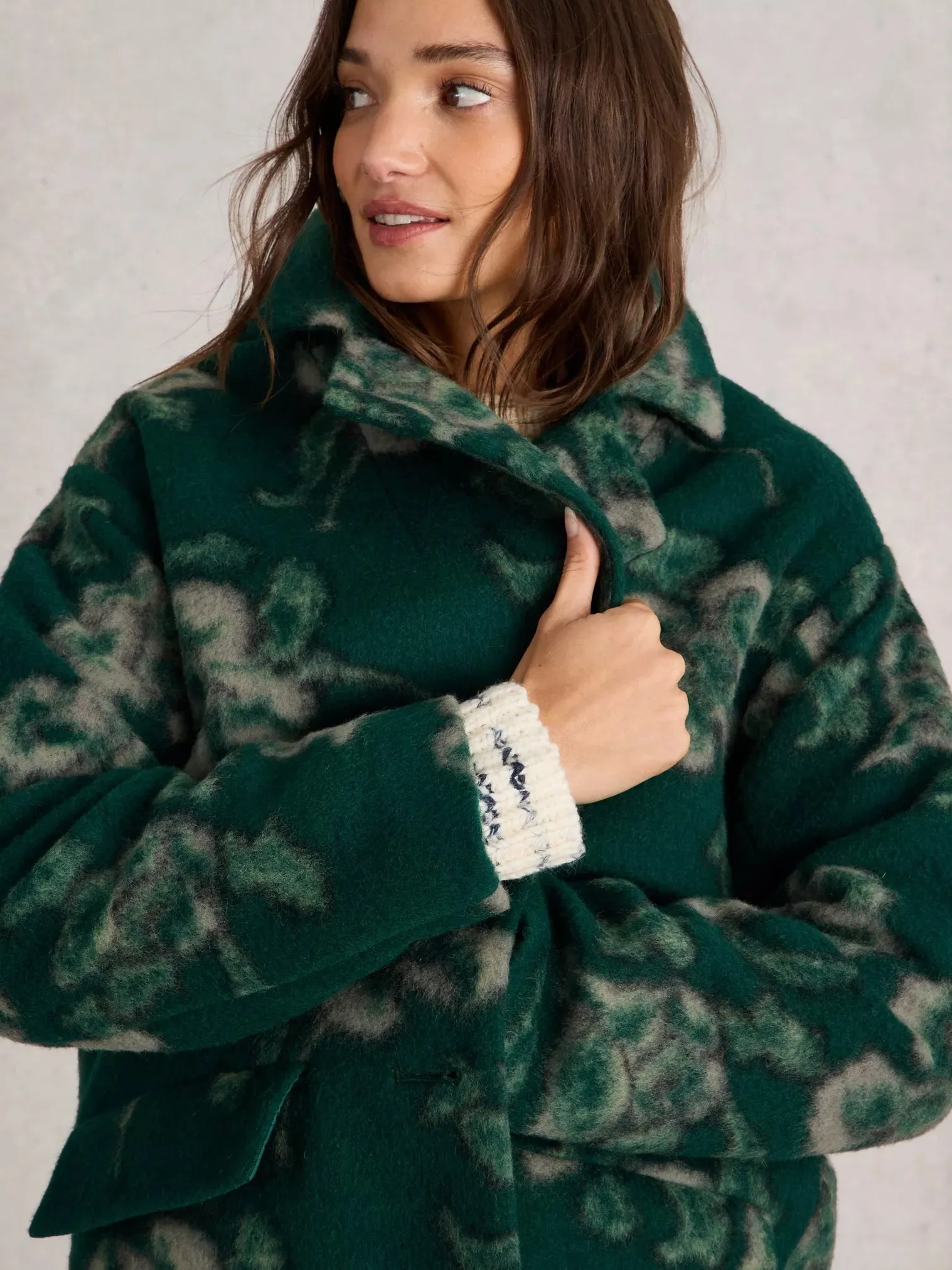 White Stuff Lara Floral Coat Green MLT