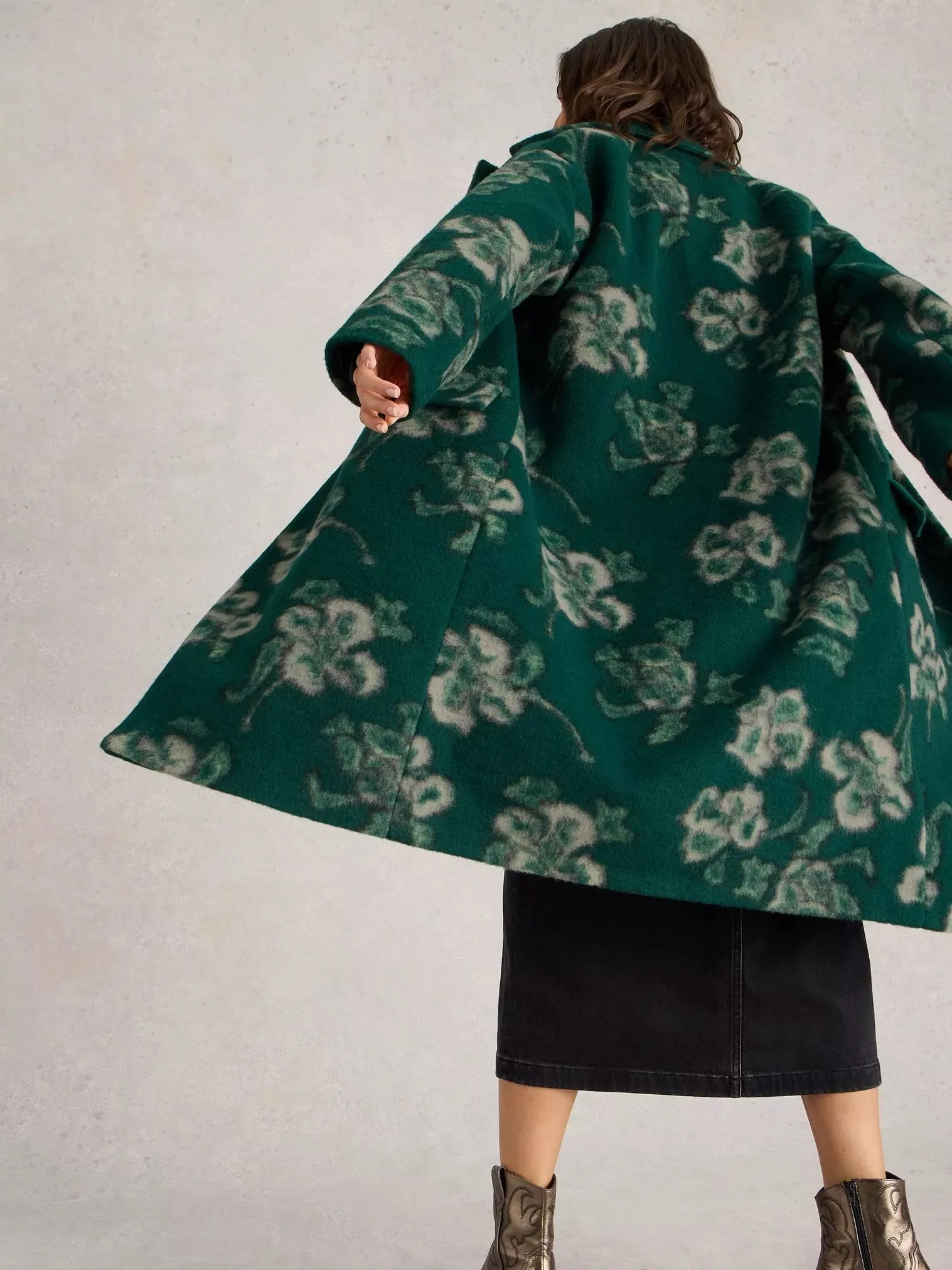White Stuff Lara Floral Coat Green MLT