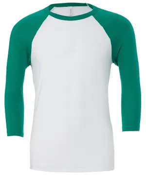 White/Kelly - Unisex triblend ¾ sleeve baseball t-shirt