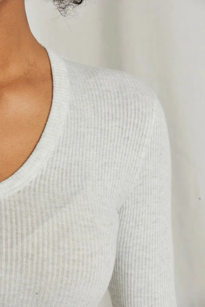Whitney Rib U Neck Long Sleeve Sweater - Ash