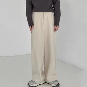 Wiaofellas  - Fashion Menswear Solid Color Thickened Woolen Trousers Men New Loose Mid Waist Straight Long Pants Tide Autumn Winter