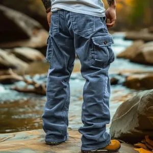 Wiaofellas  -  Solid Color Mid Waist Baggy Pants Streetwear Men Fashion Wide Leg Trouser New Autumn Multi-pockets Vintage Cargo Sweatpants