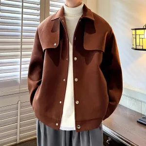 WIAOFELLAS  -  Winter Short Woolen Coat Men Warm Retro Thickened Woolen Jacket Men Streetwear Korean Loose Woolen Coat Mens Oversized Overcoat