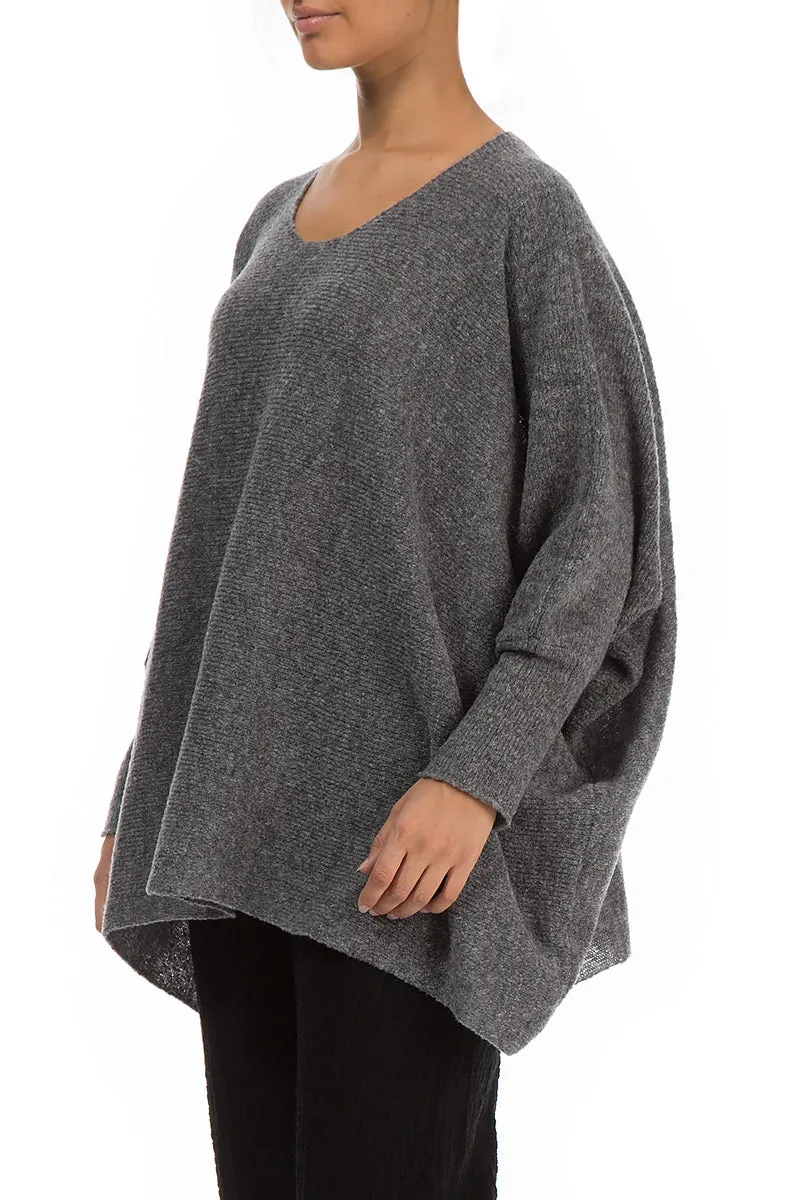 Wide Boxy Grey Wool Sweater