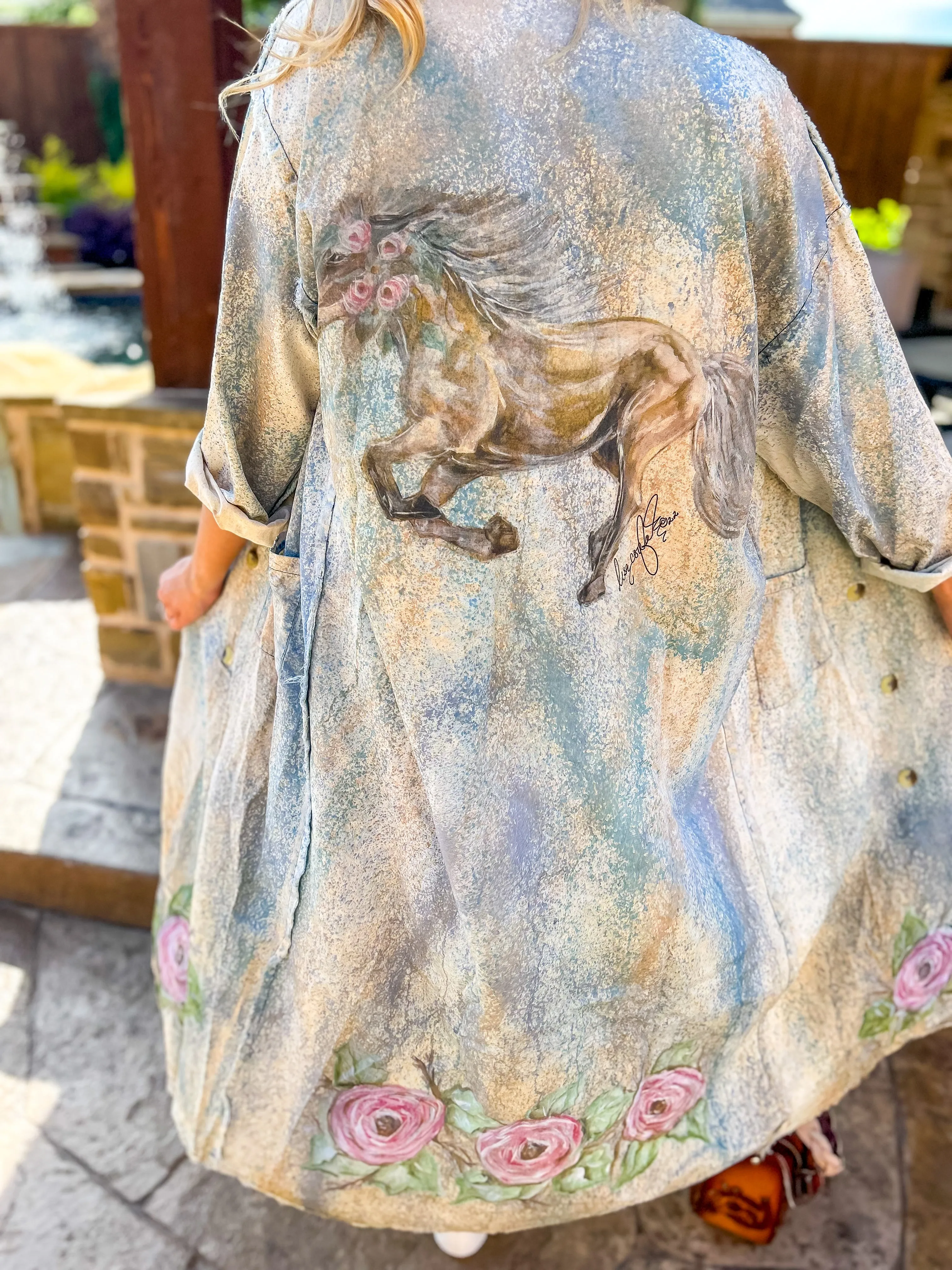 Wild Horse A Rare Bird Hand Painted Duster - Blue Mix