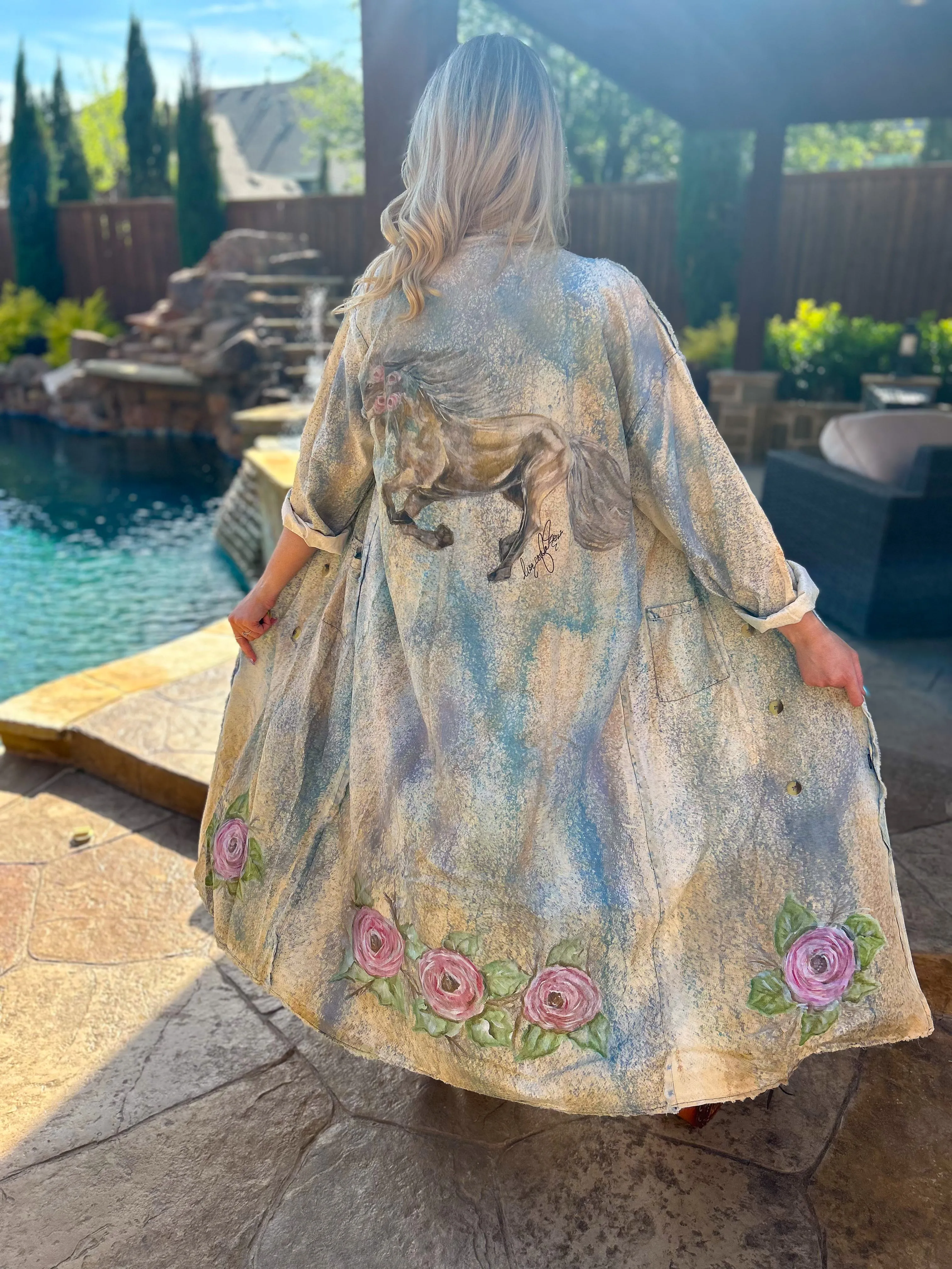 Wild Horse A Rare Bird Hand Painted Duster - Blue Mix
