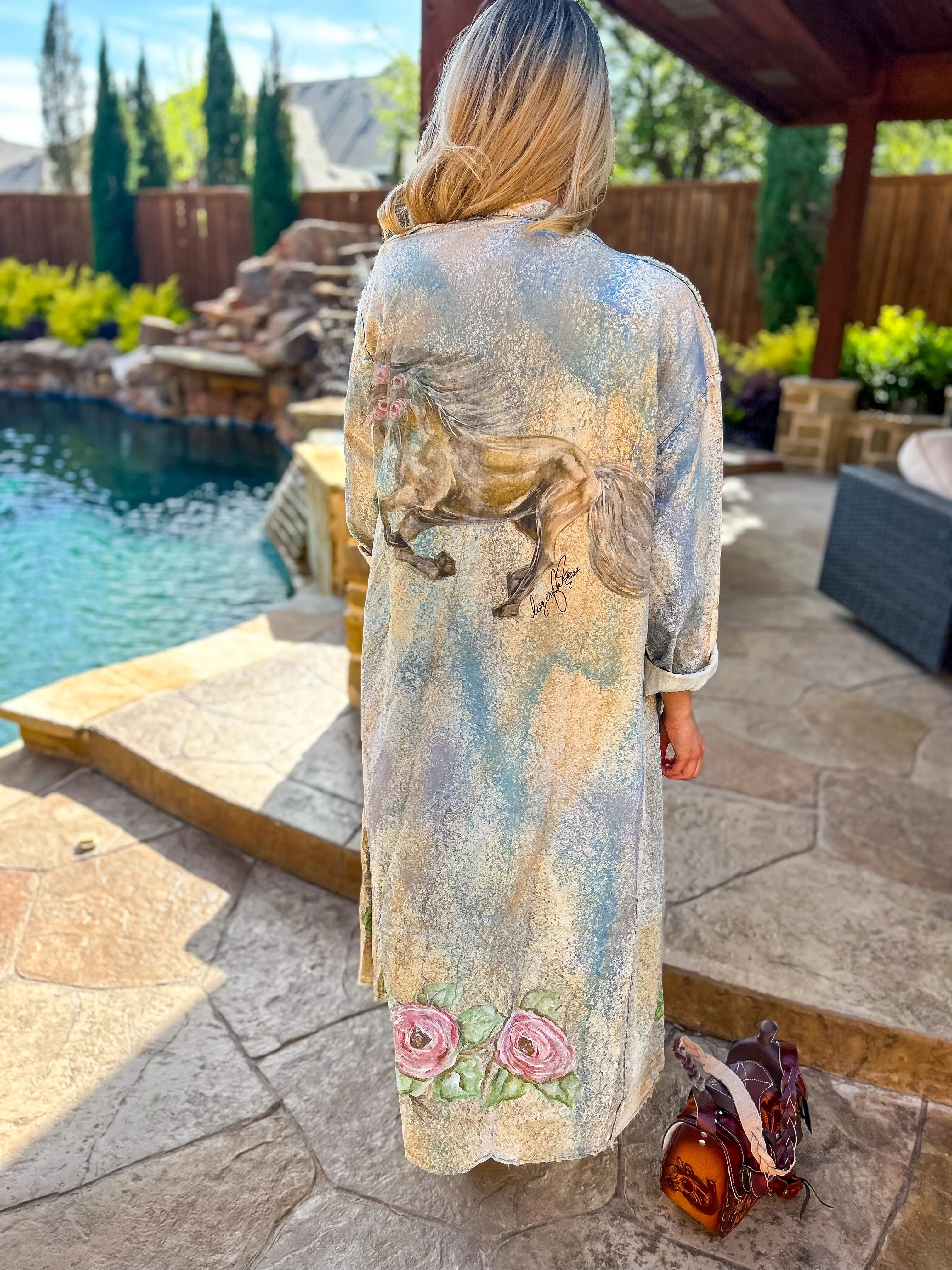 Wild Horse A Rare Bird Hand Painted Duster - Blue Mix