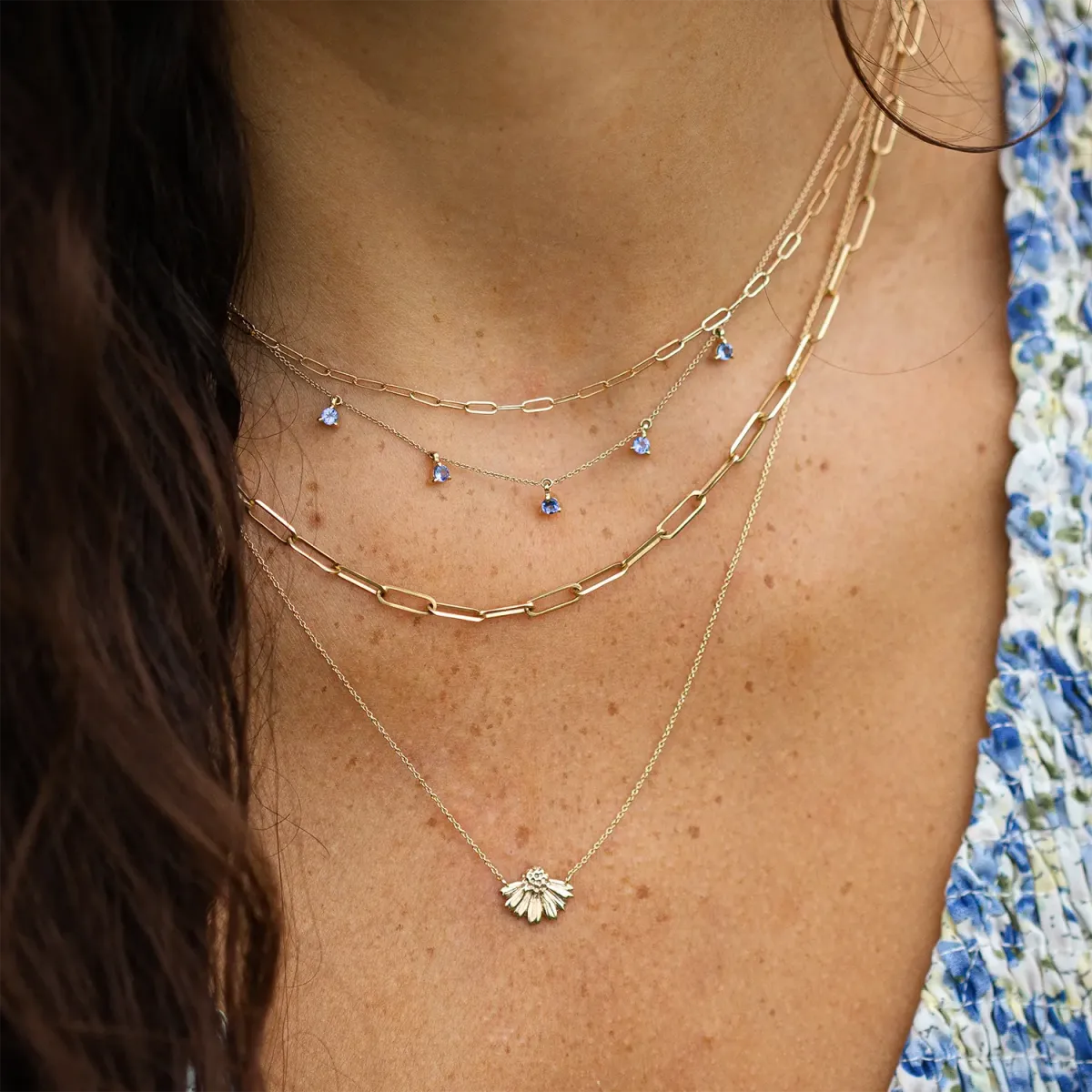 wildflower tanzanite petal necklace - 14k yellow gold, tanzanite