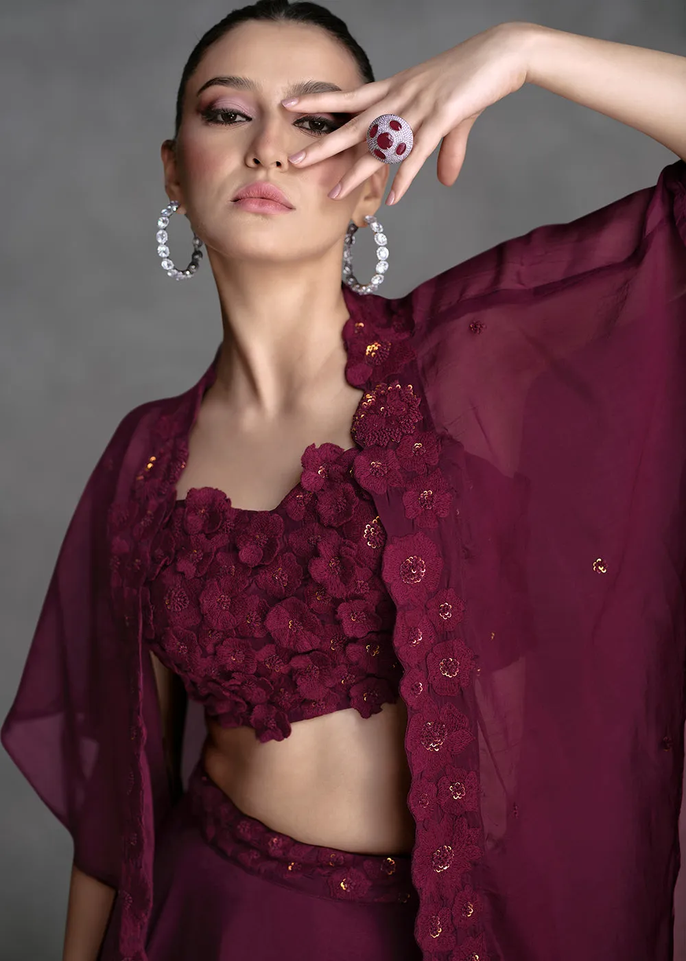 Wine Crop Top Style Designer Indo Western Lehenga