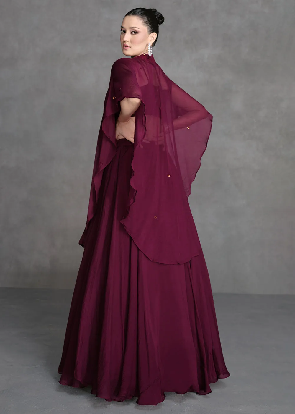 Wine Crop Top Style Designer Indo Western Lehenga