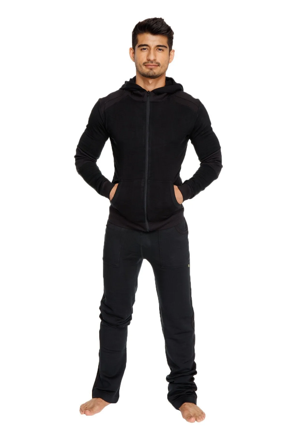 **Winter Collection** Mid-Weight LUXURY-Fleece Form-fit Crossover Yoga Track Hoodie (Black)