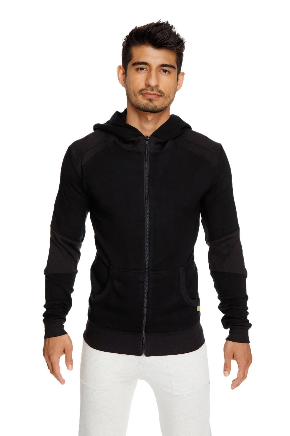 **Winter Collection** Mid-Weight LUXURY-Fleece Form-fit Crossover Yoga Track Hoodie (Black)