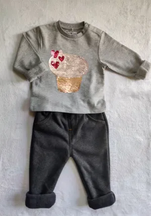 Winter Cupcake Sweatshirt And Gray Trouser Set