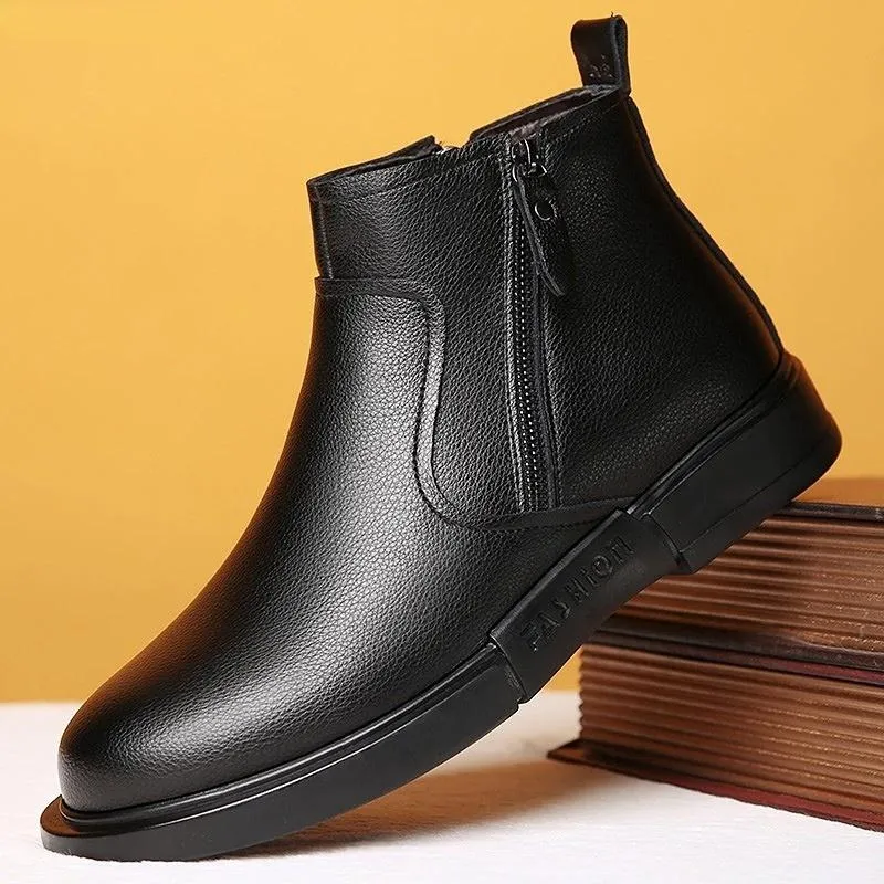 Winter Men's Leather Dress Boots Warm Zipper Snow Boots