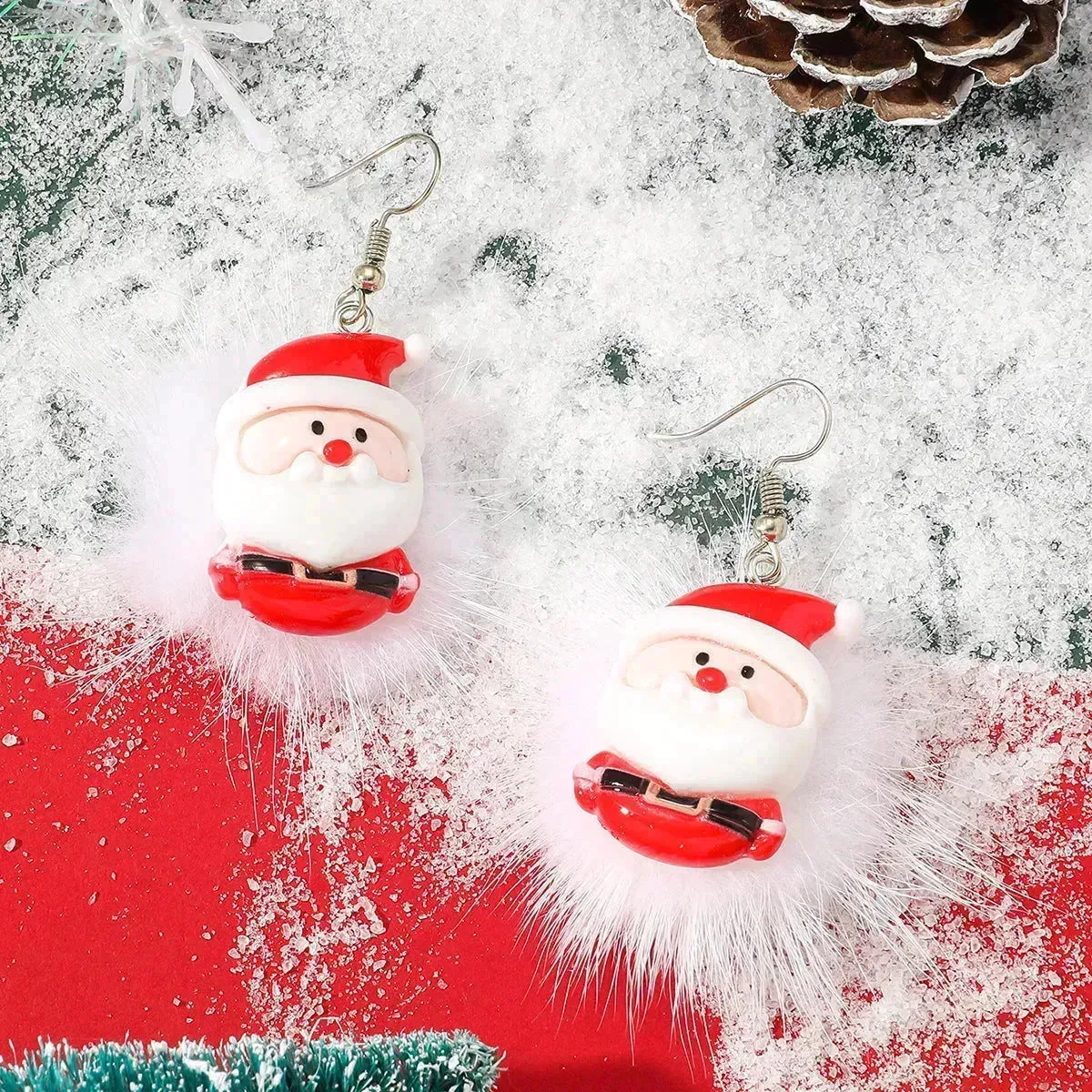 Winter Snowflake Hair Ball Earrings Ins Cute Christmas Elk Santa Claus Stock Element Earrings Women Jewelry