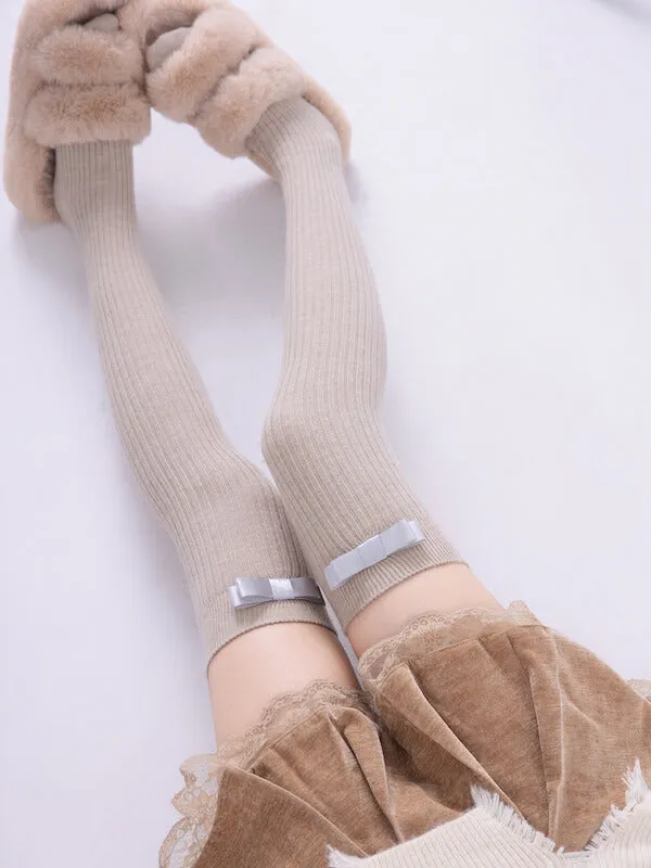 Winter woolen knot bow stockings