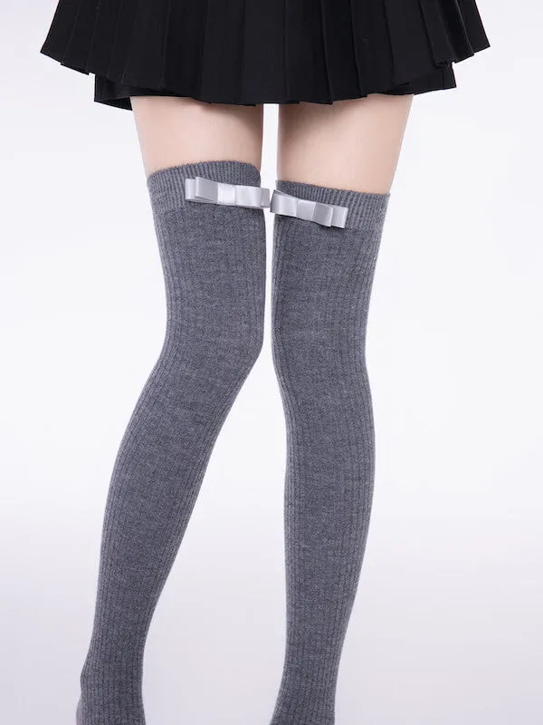 Winter woolen knot bow stockings