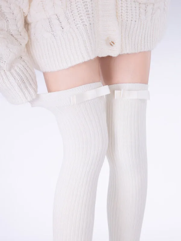 Winter woolen knot bow stockings
