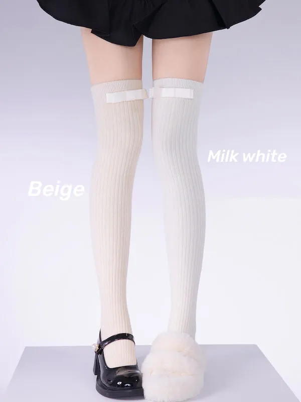 Winter woolen knot bow stockings