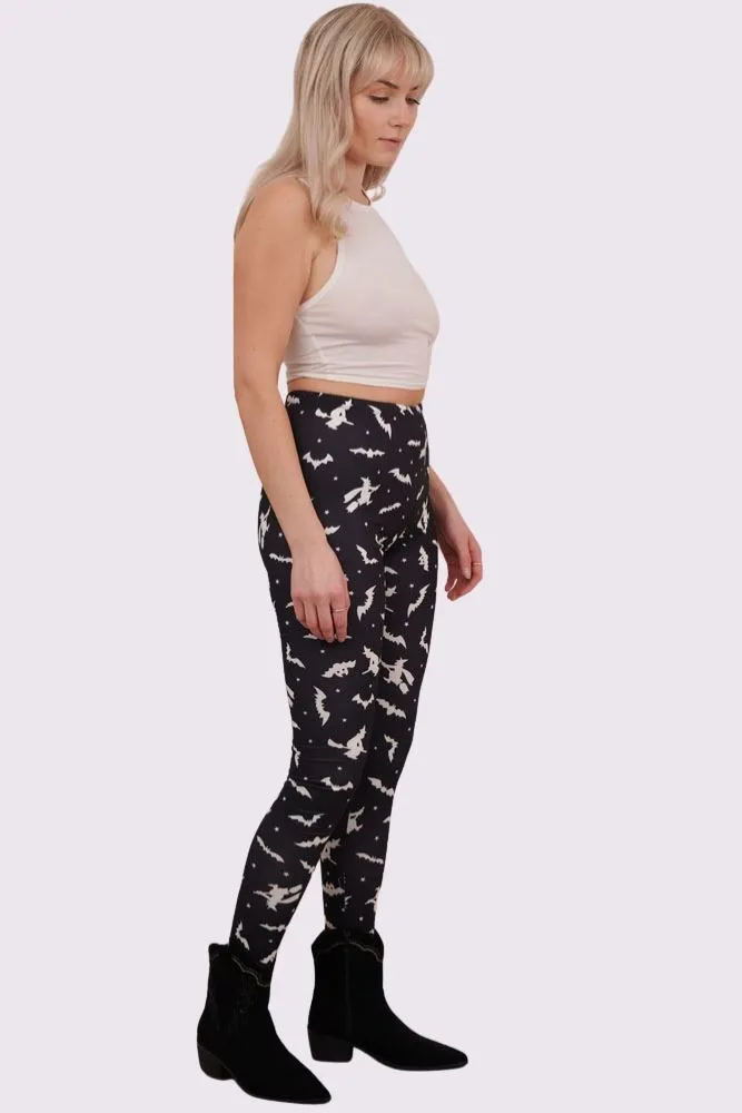 Witch And Bat Print Halloween Leggings