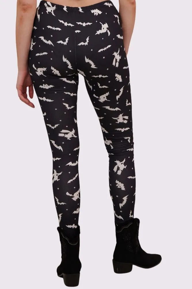 Witch And Bat Print Halloween Leggings