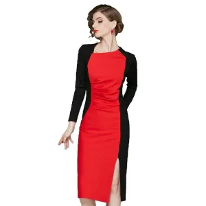 Wjczt Spring 2022 women&#39;s new high-end retro dresses improved cheongsam color contrast celebrity hip long sleeve dress