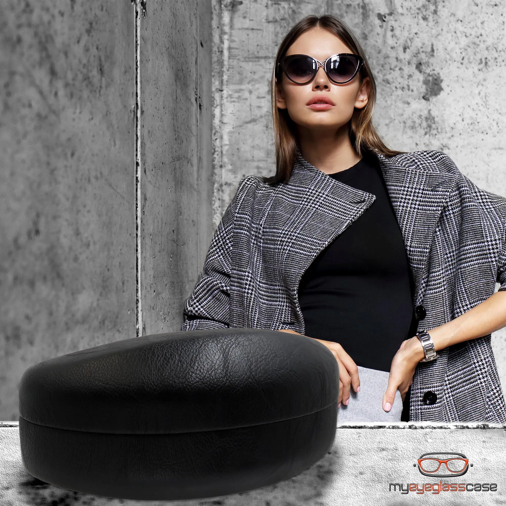 Women curved Extra Large Sunglasses Case - Men large glasses case with Pouch & Cloth (AS179 Black)