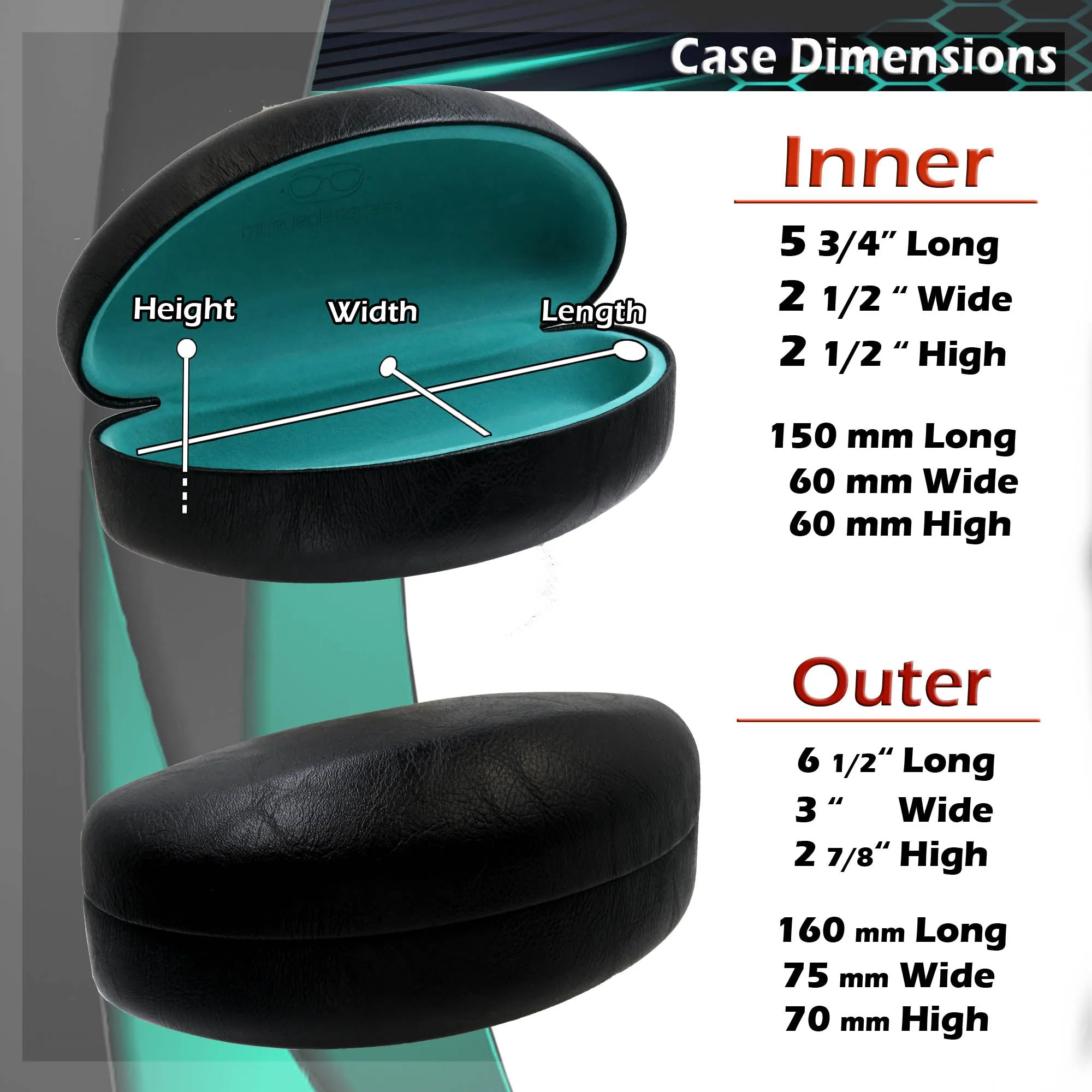 Women curved Extra Large Sunglasses Case - Men large glasses case with Pouch & Cloth (AS179 Black)