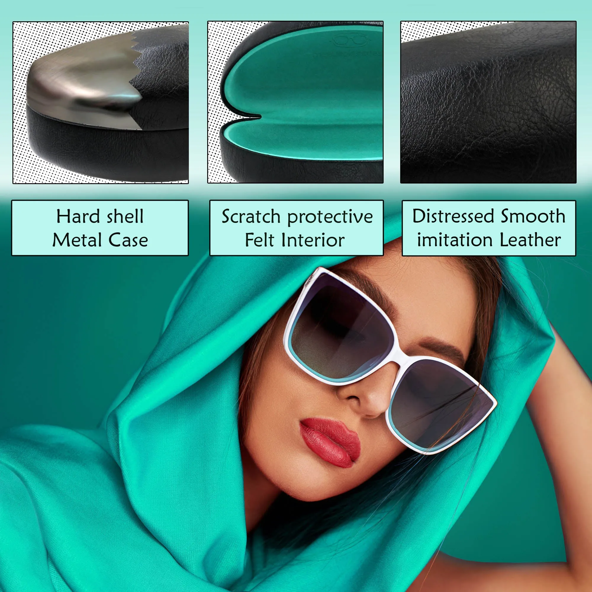Women curved Extra Large Sunglasses Case - Men large glasses case with Pouch & Cloth (AS179 Black)