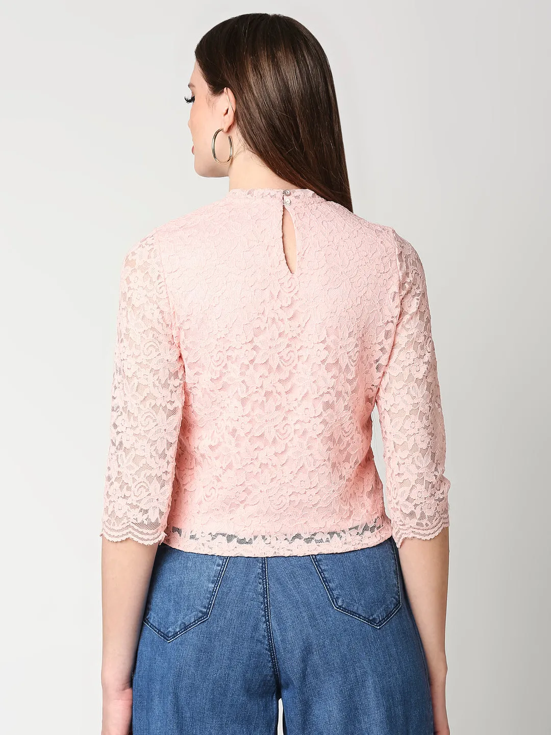 Women Floral Slim Fit Crop Lace Top
