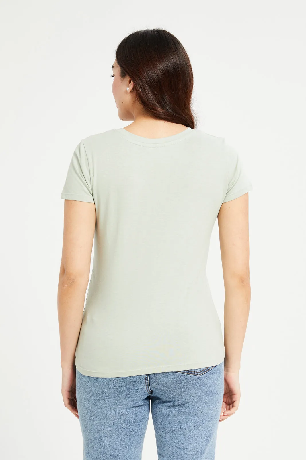 Women Green Believe Printed T-Shirt