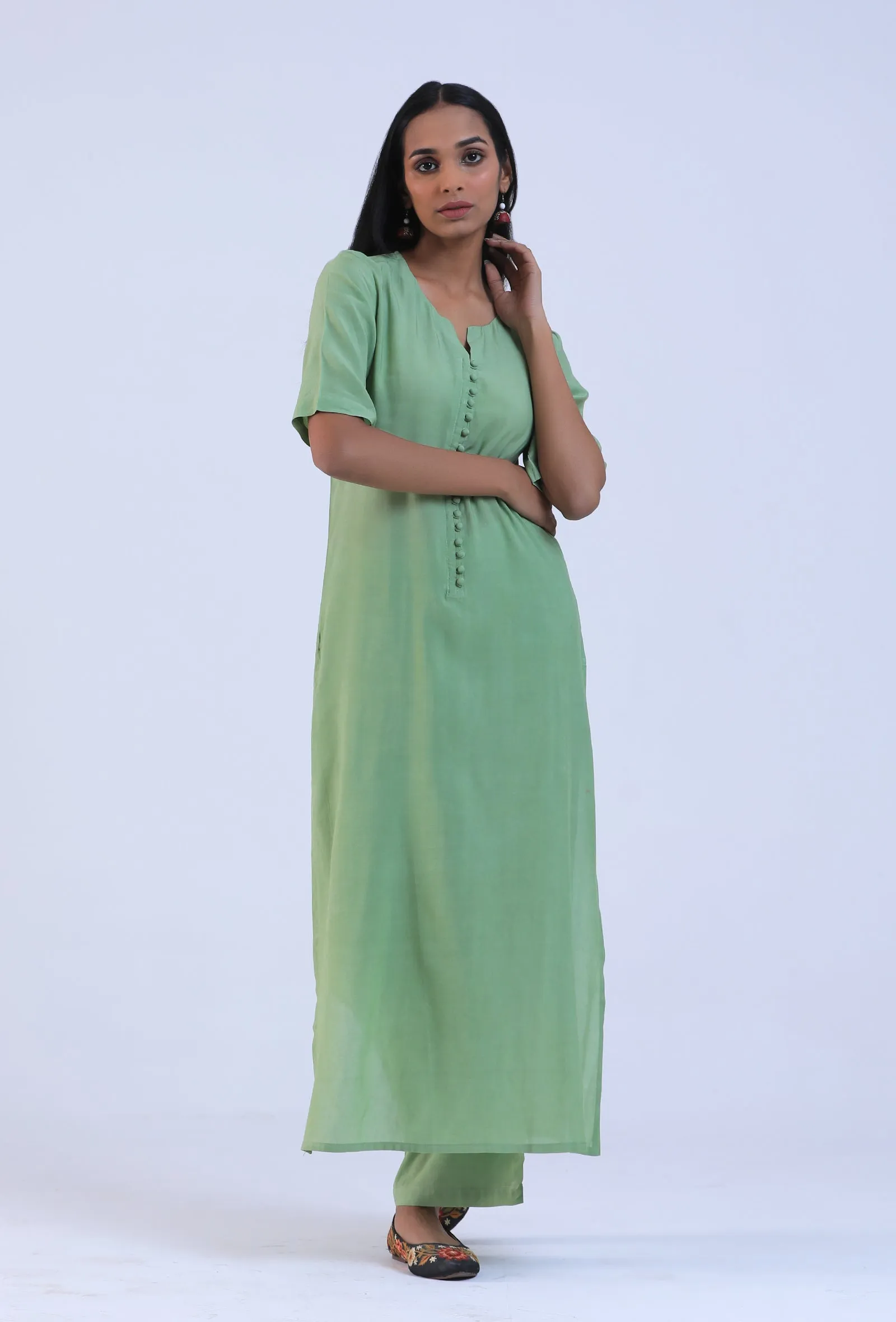 Women Green Cotton Kurta