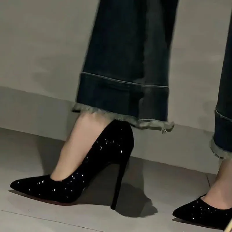 Women Luxury Shiny PU leather Slip-on Pumps Sandals Elegant Pointed Toe Stiletto High heels Summer Fashion Shoes zapatos mujer